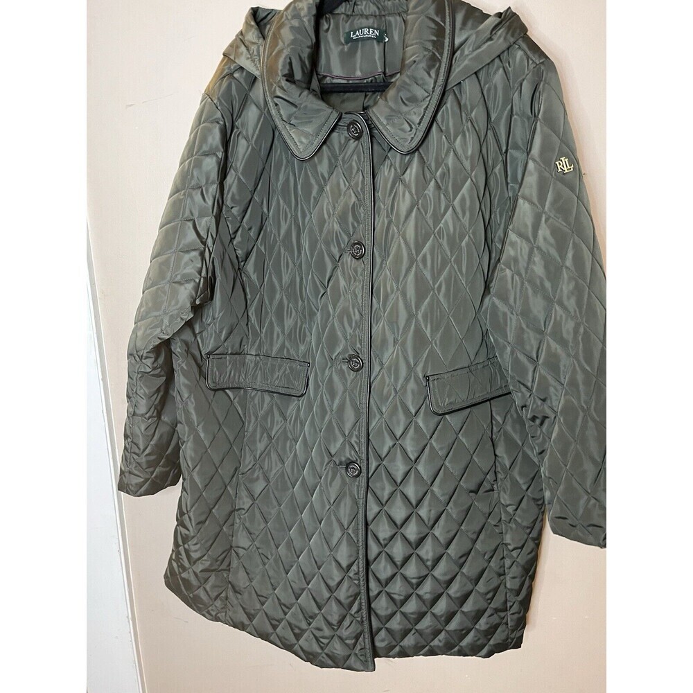 Lauren Ralph Lauren Women's Parka Jacket Olive Quilted Detachable Hood Size L/XL